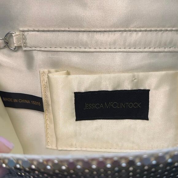 Jessica McClintock Evening Clutch purse gold silver crossbody over shoulder - Picture 4 of 6